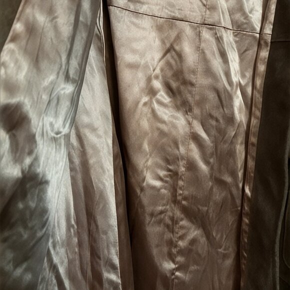 Vintage Long Brown Leather & Suede Coat w/ Lamb Fur Trim – Suede Belt - Picture 6 of 8